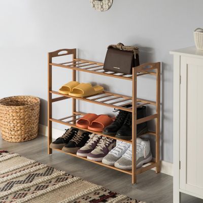 Basicwise Bamboo Storage Shoe Rack, Free Standing Shoe Organizer Storage Rack, 4 Tier Image 2