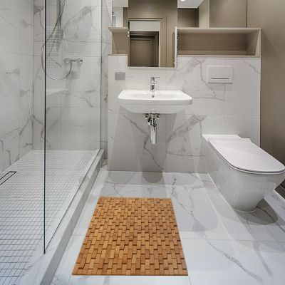 Basicwise Foldable Bamboo Bath Mat Natural Anti-Slip Rug, Flooring Solution for Stylish Bathroom and Vanity Decor Image 2