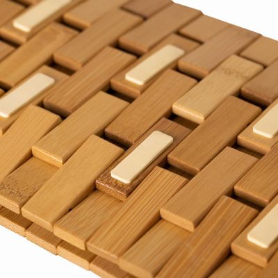 Basicwise Foldable Bamboo Bath Mat Natural Anti-Slip Rug, Flooring Solution for Stylish Bathroom and Vanity Decor Image 3
