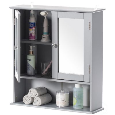 Basicwise Gray Mirror Wall Mounted Cabinet For the Bathroom and Vanity with Adjustable Shelves Image 1