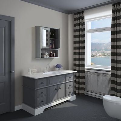Basicwise Gray Mirror Wall Mounted Cabinet For the Bathroom and Vanity with Adjustable Shelves Image 2