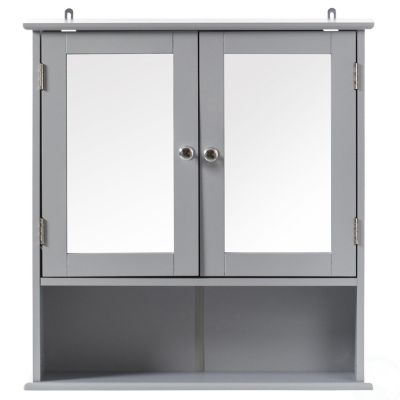 Basicwise Gray Mirror Wall Mounted Cabinet For the Bathroom and Vanity with Adjustable Shelves Image 3