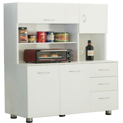 Basicwise Kitchen Pantry Storage Cabinet with Doors and Shelves, White Image 1