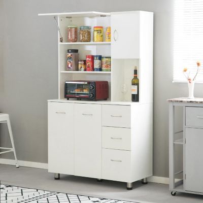 Basicwise Kitchen Pantry Storage Cabinet with Doors and Shelves, White Image 1