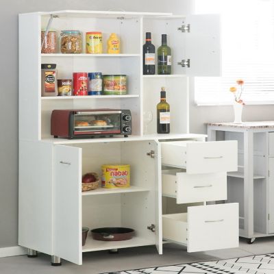 Basicwise Kitchen Pantry Storage Cabinet with Doors and Shelves, White Image 2