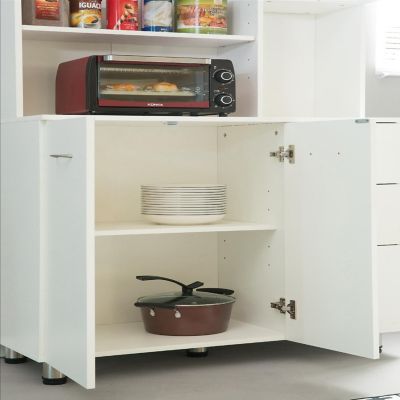 Basicwise Kitchen Pantry Storage Cabinet with Doors and Shelves, White Image 3
