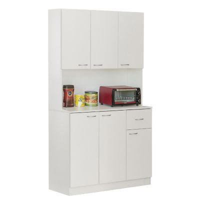 Basicwise Kitchen Pantry Storage Cabinet with Drawer, Doors and Shelves, White Image 1