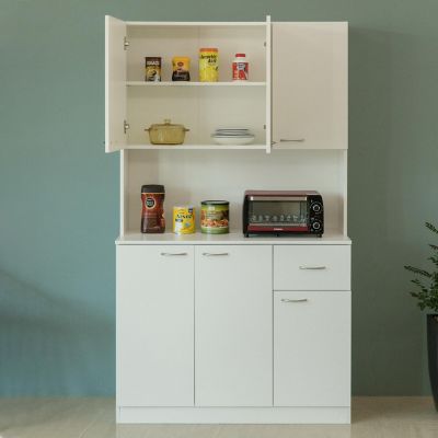 Basicwise Kitchen Pantry Storage Cabinet with Drawer, Doors and Shelves, White Image 1