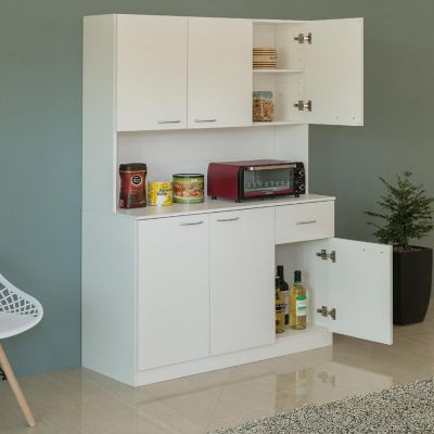 Basicwise Kitchen Pantry Storage Cabinet with Drawer, Doors and Shelves, White Image 2