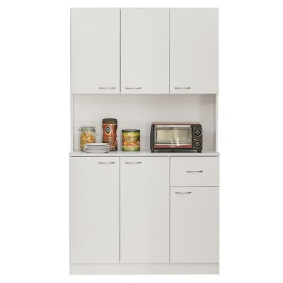 Basicwise Kitchen Pantry Storage Cabinet with Drawer, Doors and Shelves, White Image 3