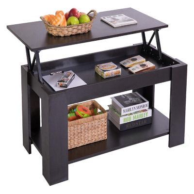 Basicwise Modern Wood Coffee Table with Lift Tabletop, Black Image 1