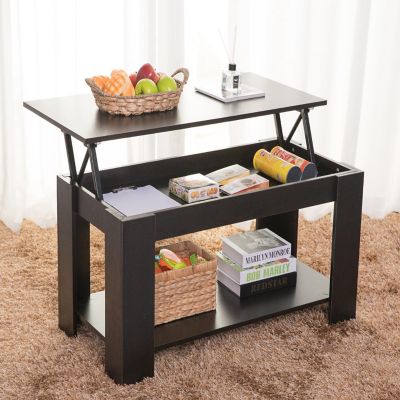 Basicwise Modern Wood Coffee Table with Lift Tabletop, Black Image 1