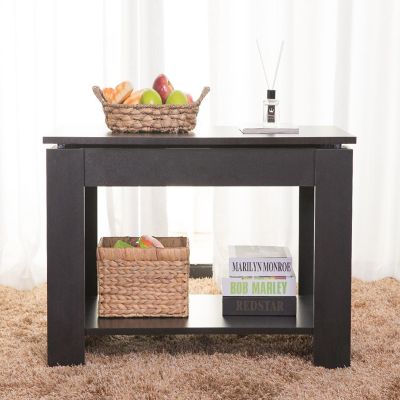Basicwise Modern Wood Coffee Table with Lift Tabletop, Black Image 2