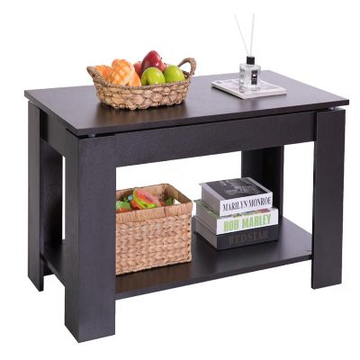 Basicwise Modern Wood Coffee Table with Lift Tabletop, Black Image 3