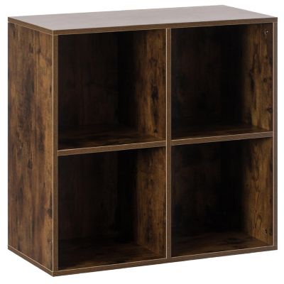 Basicwise Modern Wooden Toy Storage Bookshelf 4 Cube Organizer Square Bookcase, Walnut Image 1