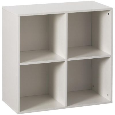 Basicwise Modern Wooden Toy Storage Bookshelf 4 Cube Organizer Square Bookcase, White Image 1