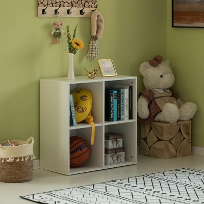 Basicwise Modern Wooden Toy Storage Bookshelf 4 Cube Organizer Square Bookcase, White Image 2
