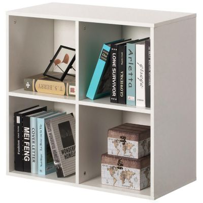 Basicwise Modern Wooden Toy Storage Bookshelf 4 Cube Organizer Square Bookcase, White Image 3