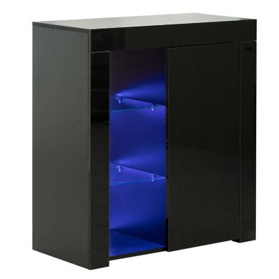 Basicwise Office or Living Room Side Storage Cabinet With LED, Black Image 1