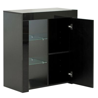 Basicwise Office or Living Room Side Storage Cabinet With LED, Black Image 3