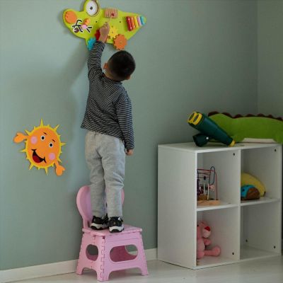 Basicwise Plastic Foldable Step Stool with Back Support, Heart Shaped Backrest, Portable Chair with Handle, Kids Stepping Stool and Bathroom Stool, Pink Image 2