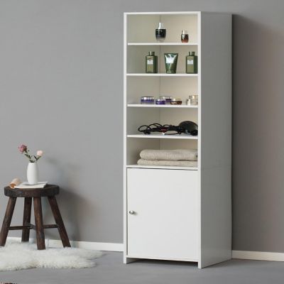 Basicwise Tall Freestanding Bathroom Laundry Storage Organizer Cabinet Linen Tower, White Image 1
