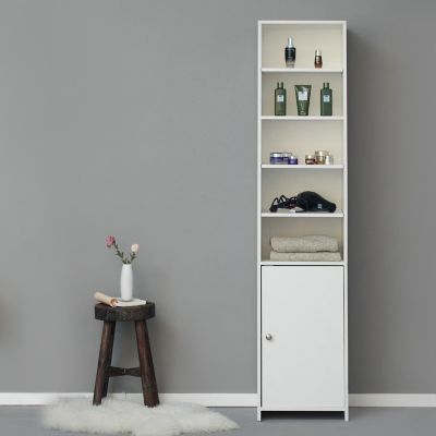 Basicwise Tall Freestanding Bathroom Laundry Storage Organizer Cabinet Linen Tower, White Image 2