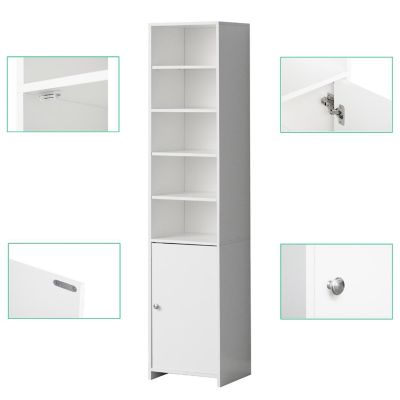 Basicwise Tall Freestanding Bathroom Laundry Storage Organizer Cabinet Linen Tower, White Image 3