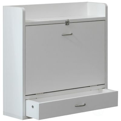 Basicwise Wall Mount Folding Laptop Writing Computer or Makeup Desk with Storage Shelves and Drawer, White Image 3
