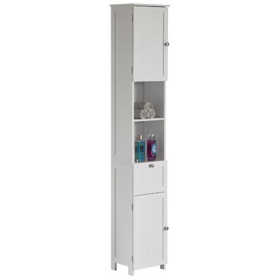 Basicwise White Tall Standing Bathroom Linen Tower Storage Cabinet for Bathroom and Vanity Image 1