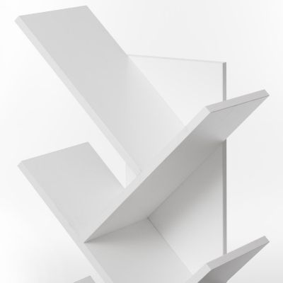 Basicwise Wooden 9-Shelf Tree Magazine CD Storage Bookcase, White Image 3