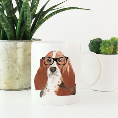 Basset Hound Black Glasses Ceramic Mug Image 1