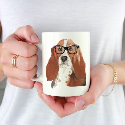 Basset Hound Black Glasses Ceramic Mug Image 1