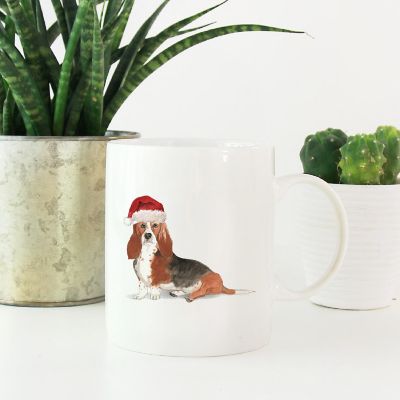Basset Hound Santa Hat Ceramic Mug Image 1