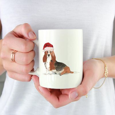 Basset Hound Santa Hat Ceramic Mug Image 1
