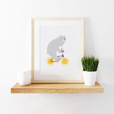 Bear on Bicycle Nursery Art 8.5x11in Image 1