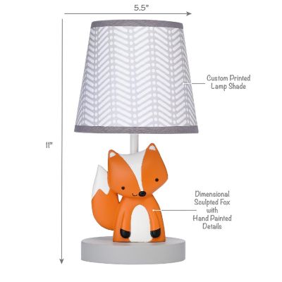 Bedtime Originals Acorn Gray/White/Orange Fox Nursery Lamp with Shade & Bulb Image 2