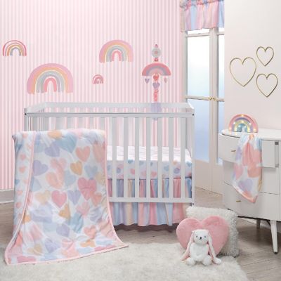 Bedtime Originals Rainbow Hearts Pink/Purple 3-Piece Baby Crib Bedding Set Image 1