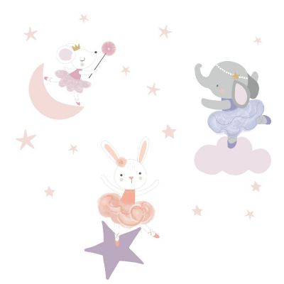 Bedtime Originals Tiny Dancer Ballet Animals & Stars Wall Decals- Elephant/Bunny Image 1
