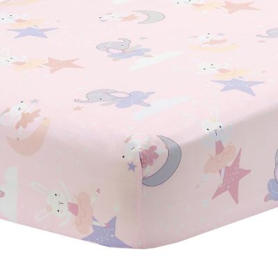 Bedtime Originals Tiny Dancer Fitted Crib Sheet - Pink, Animals, Celestial Image 1