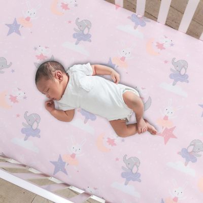 Bedtime Originals Tiny Dancer Fitted Crib Sheet - Pink, Animals, Celestial Image 1