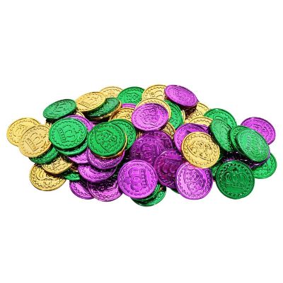 Beistle - 1&amp;#189;" - Gold - Mardi Gras Plastic Coins Assorted! Image 1