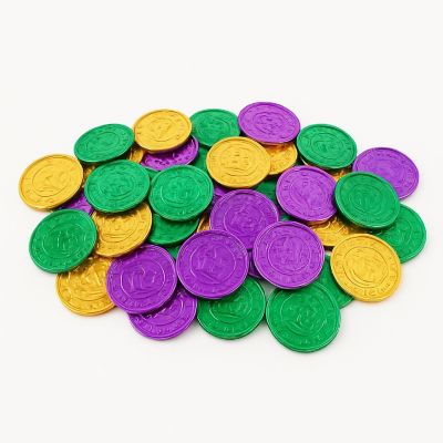 Beistle - 1&amp;#189;" - Gold - Mardi Gras Plastic Coins Assorted! Image 1