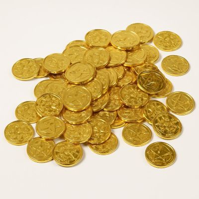 Beistle - 1&amp;#189;" - Gold - Plastic Pirate Coins Assorted Size Gold! Image 1