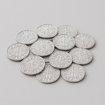Beistle - 1&amp;#189;" - Silver - Plastic Coins Silver Molded! Image 2