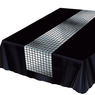 Beistle - 10" x 6' - Black - Metallic Disco Ball Table Runner Fabric! Image 1