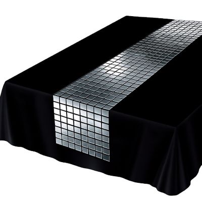 Beistle - 10" x 6' - Black - Metallic Disco Ball Table Runner Fabric! Image 1