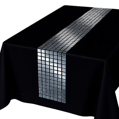 Beistle - 10" x 6' - Black - Metallic Disco Ball Table Runner Fabric! Image 2