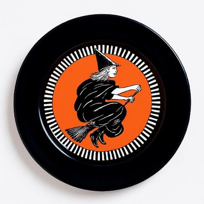 Beistle - 12?" - Black - Vintage Halloween Witch Platter Plastic! Image 2