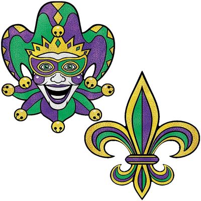 Beistle - 24.75" - Multicolor - Glittering Mardi Gras Cutouts - 12 Pieces Image 1